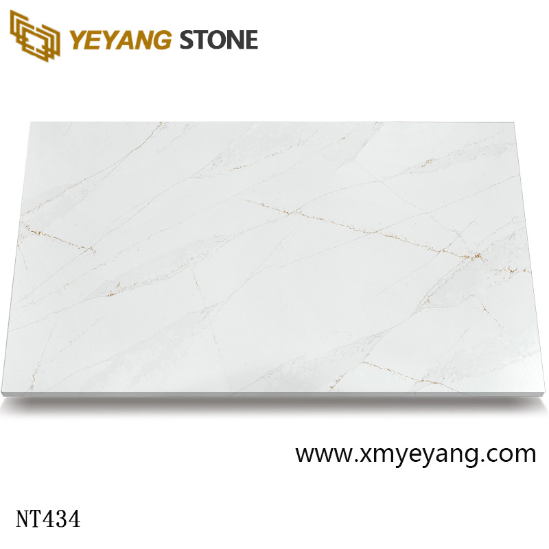 Artificial Marble White/Gold Quartz Slabs NT434