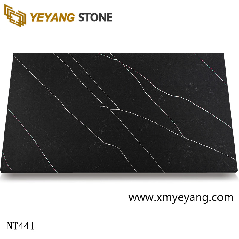 Black Artificial Marble Calacatta Quartz Stone Slab NT441