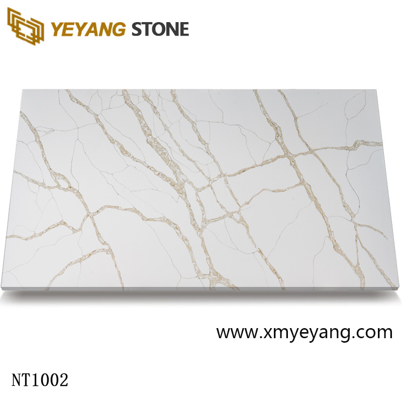 Placă de piatră de cuarț artificială albă de blat de cuarț, proiectată de Calacatta, NT1102