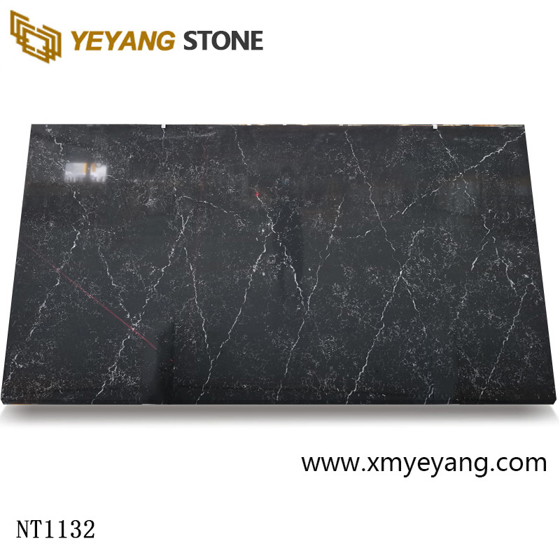 Черная искусственная мраморная плита из кварцевого камня Калакатта, используемая для кухонных столешниц НТ1132