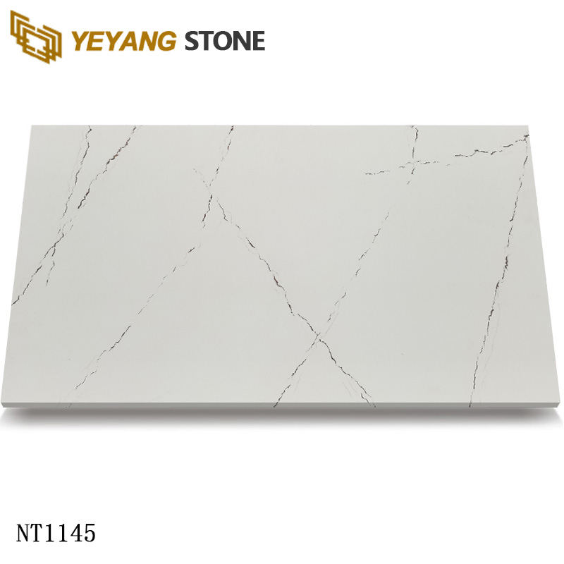 Lastra di pietra di quarzo bianco Calacatta con venature nere NT1145