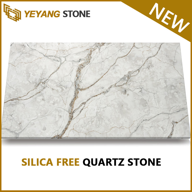 Grey Vein White Silica Free Quartz Artificial Stone for Floor Non-Silica