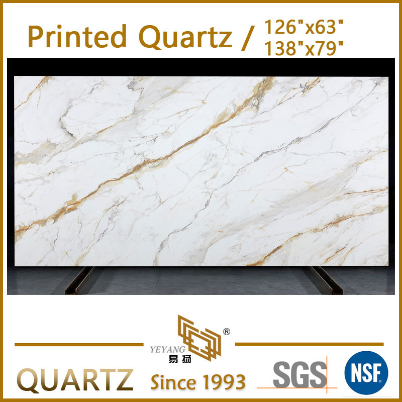 Printed Grey Vein Quartz Slabs and Countertops | Full Body Printed Quartz PQ005