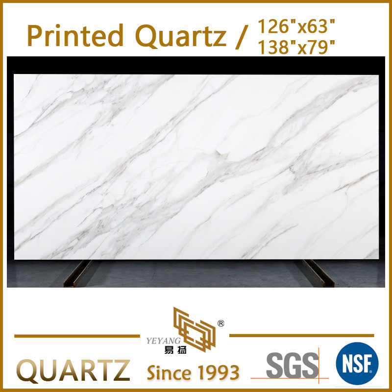 Printed Grey Vein Quartz Slabs and Countertops | Full Body Printed Quartz PQ005