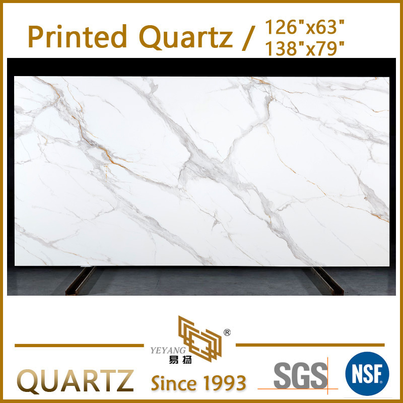 Printed Grey Vein Quartz Slabs and Countertops | Full Body Printed Quartz PQ005