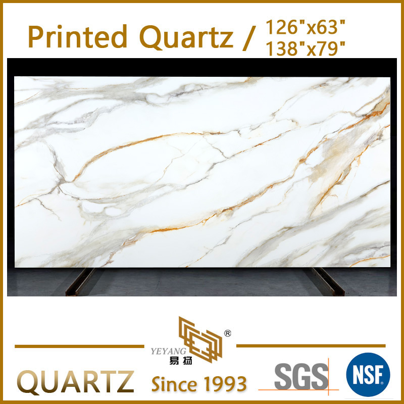 Printed Grey Vein Quartz Slabs and Countertops | Full Body Printed Quartz PQ005