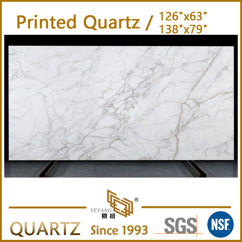 Polished Artificial Stone with Grey Veins Engineerd Printed Quartz Slabs PQ004