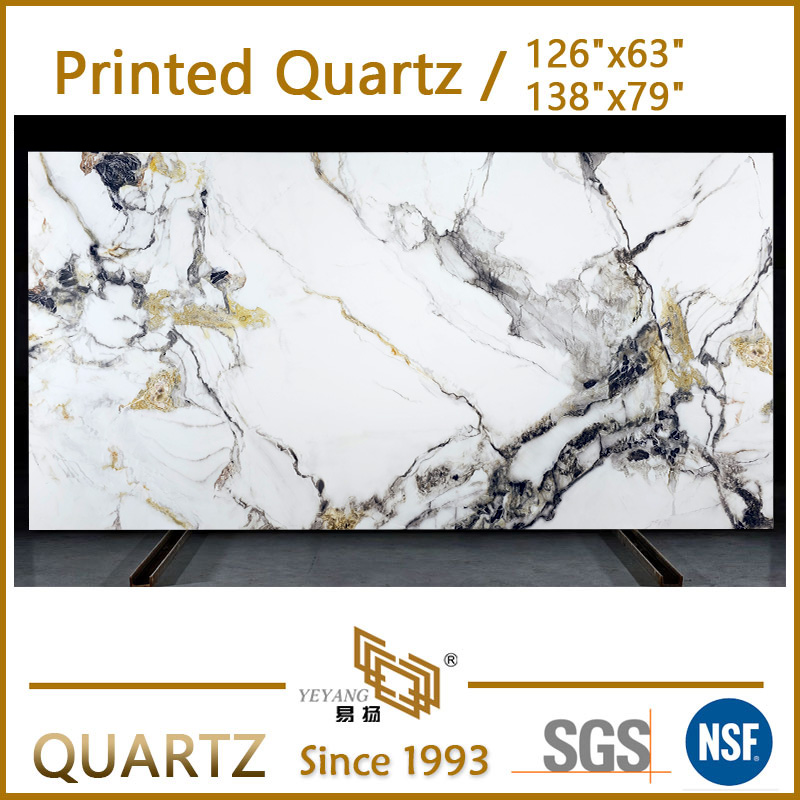 Full Body 3D Printed Quartz for Kitchen Island Bathroom Vanity Printed Quartz Slabs PQ0006