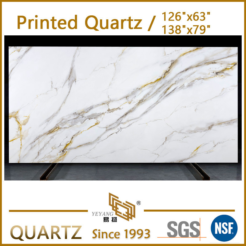 Full Body 3D Printed Quartz for Kitchen Island Bathroom Vanity Printed Quartz Slabs PQ0006