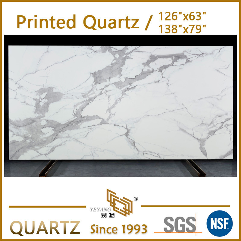 Polished Printed Quartz Slabs With SGS certificate Artificial Printed Quartz PQ0010