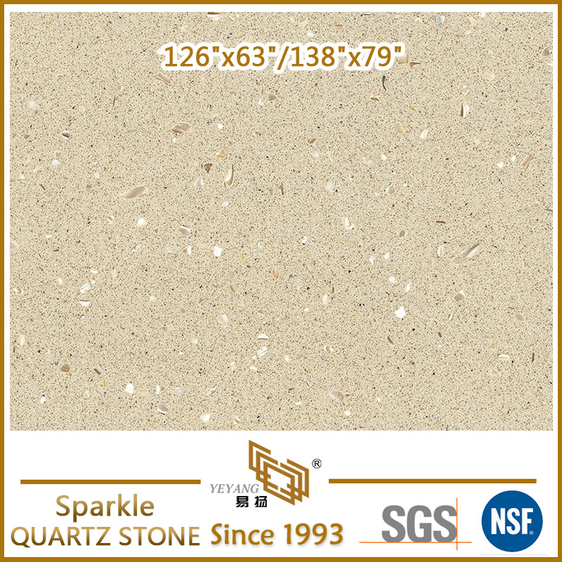 Beige Sparkle Quartz Stone Slabs for Kitchen Countertops Polished Surface SPK0001