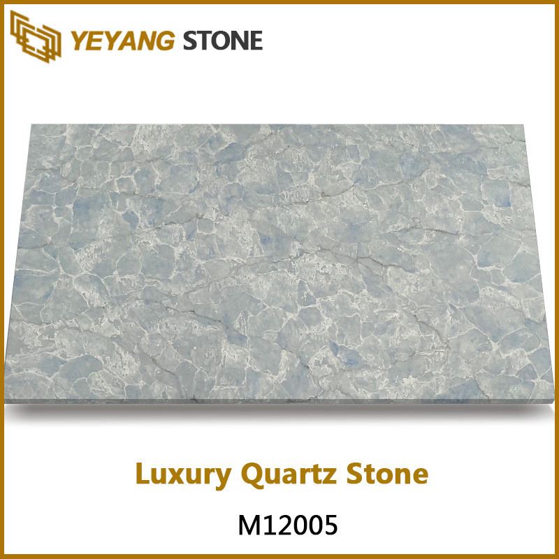 Crystal Blue Marble-Look Slabs Blue Quartz Slab Luxury Quartz Series M12005