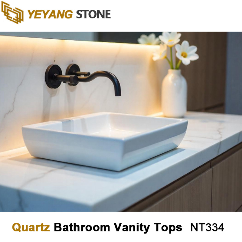 Elegant Gray Marble-Look Quartz Vanity Tops for Bathroom