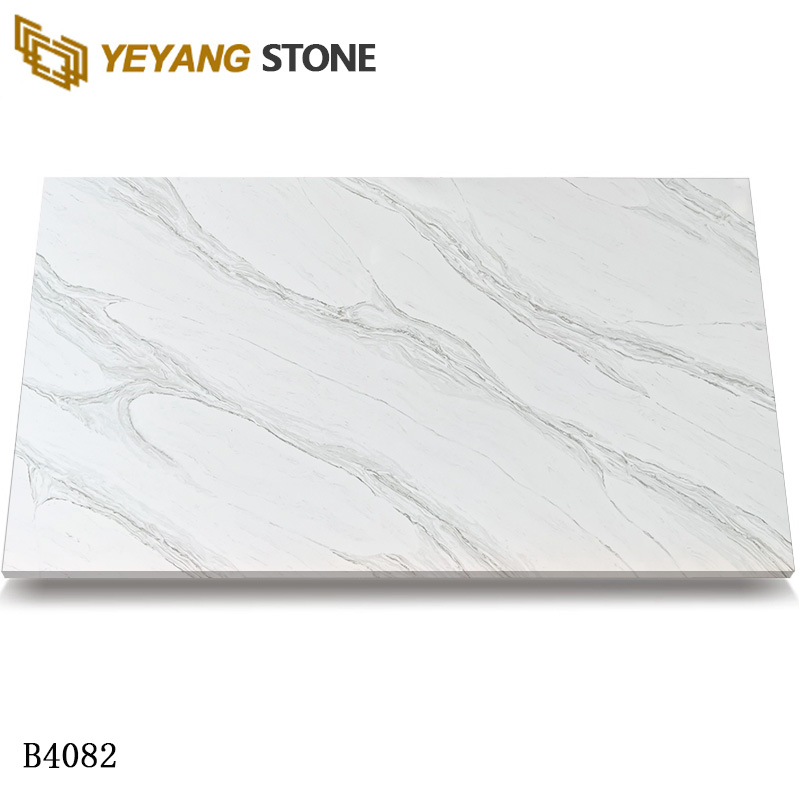 Elegant Gray Veined Quartz Slab for Modern Space B4082