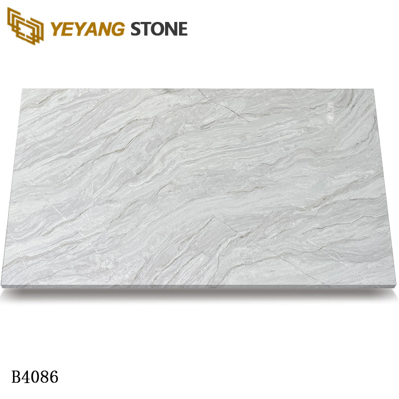Mid-Tone Gray Veined Quartz Surface for Large Islands B4086