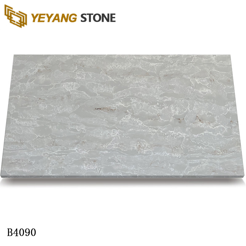 Flowing Jade-Like Quartz Slab with Golden Veins for Luxurious Interiors B4090
