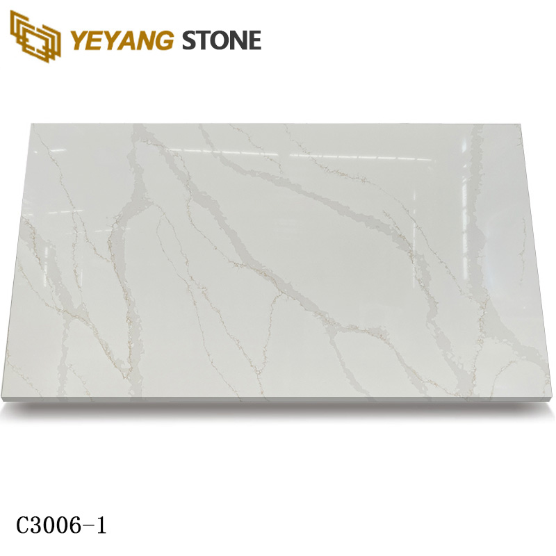 Light Gray Quartz Surface with Natural-Look Veining C3006-1