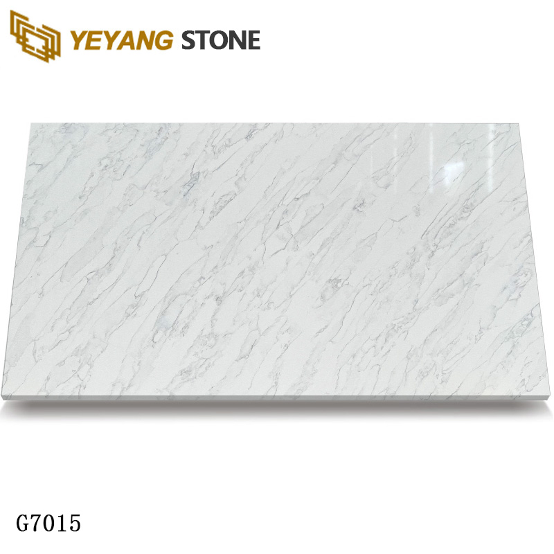 Polished Arabesque Cloud Calacatta Quartz Slab for Minimalist Space G7015