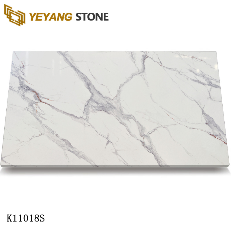 Mist Gray Veined Quartz Marble-Look Quartz Slab for Waterfall Edge Islands K11018S