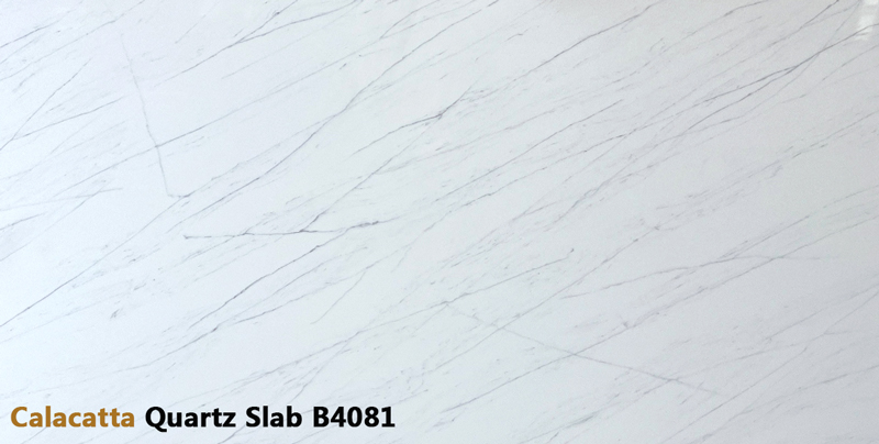 Cool Gray Calacatta Quartz Slab with Natural-Look Veining B4081