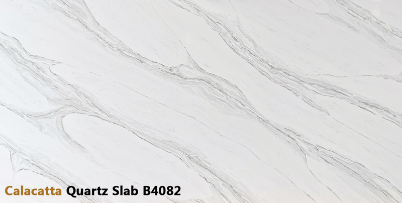 Elegant Gray Veined Quartz Slab for Modern Space B4082