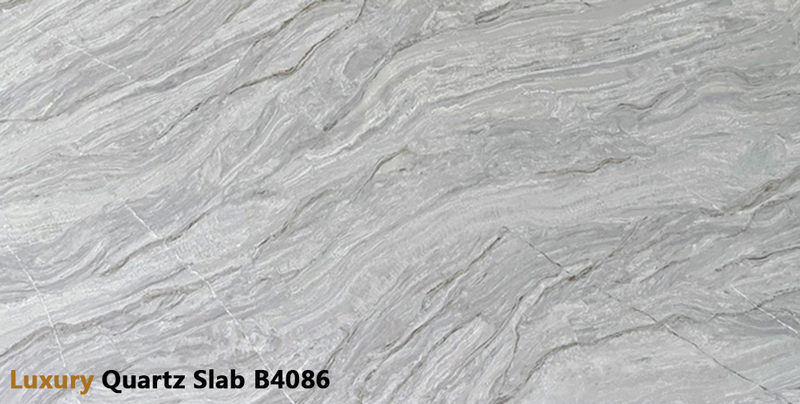 Mid-Tone Gray Veined Quartz Surface for Large Islands B4086