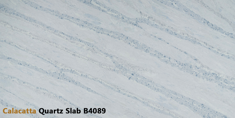 Calacatta Quartz Slab with Blue Pearl Veins for Elegance B4089