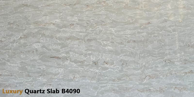 Flowing Jade-Like Quartz Slab with Golden Veins for Luxurious Interiors B4090