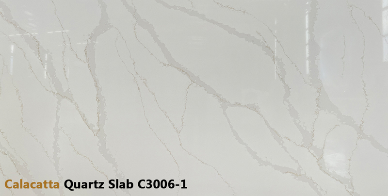 Light Gray Quartz Surface with Natural-Look Veining C3006-1