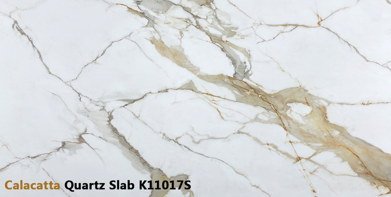Luxury Marble Drift White Quartz Slab with Golden Veining K11017S