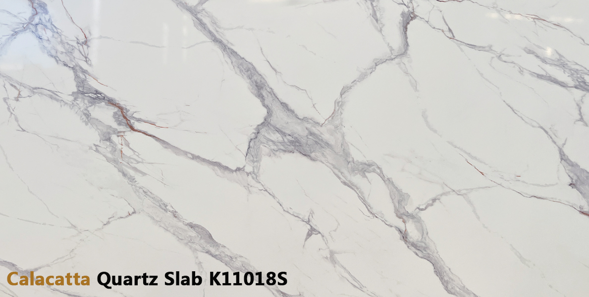 Mist Gray Veined Quartz Marble-Look Quartz Slab for Waterfall Edge Islands K11018S