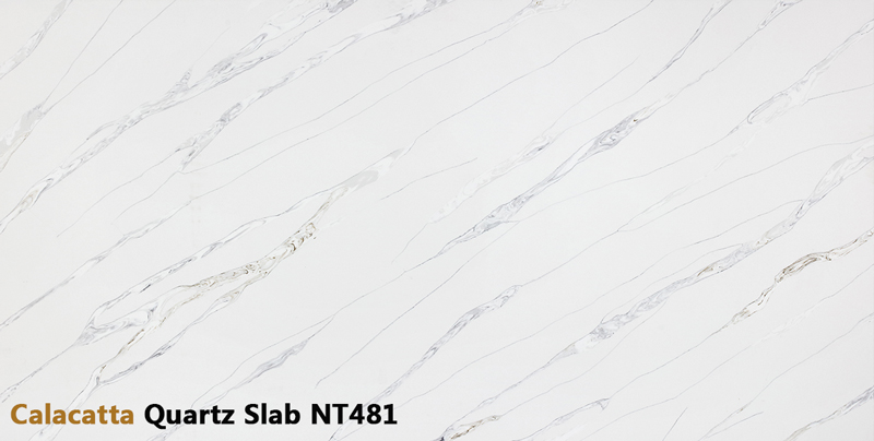 Glossy Gray Veined Quartz Slab for Elegant Kitchen Islands NT481