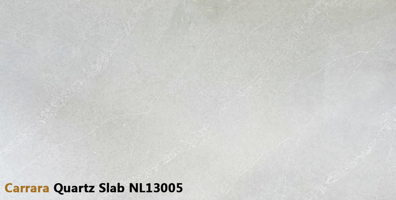 Jade-Like Light Gray Carrara Quartz Slab with Subtle Marble Veins NL13005