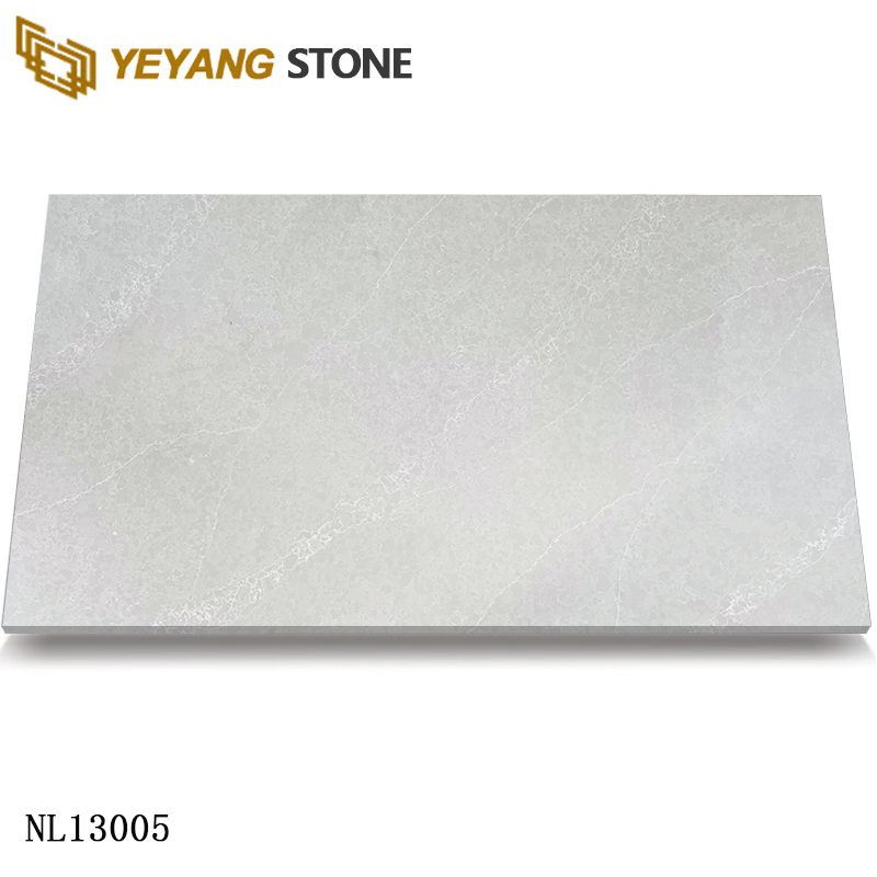 Jade-Like Light Gray Carrara Quartz Slab with Subtle Marble Veins NL13005