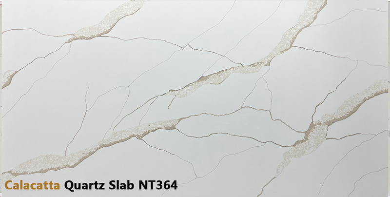 Sparkling Gold Line Calacatta Quartz Slab for Luxury Interior NT364