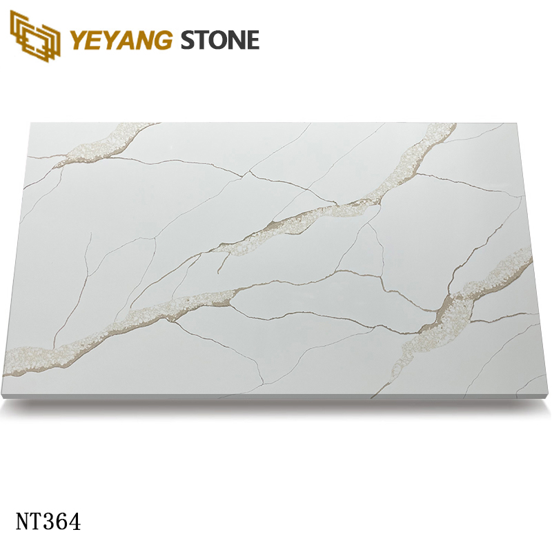 Sparkling Gold Line Calacatta Quartz Slab for Luxury Interior NT364