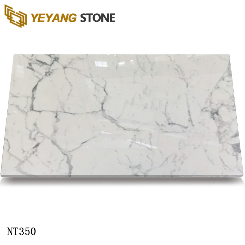 Bold Gray Veins Statuario White Quartz Slab with Lux Finish NT350