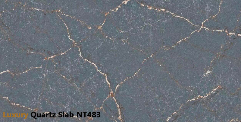 Gold Veins Blue Calacatta Quartz Slab for Vanity Tops NT483