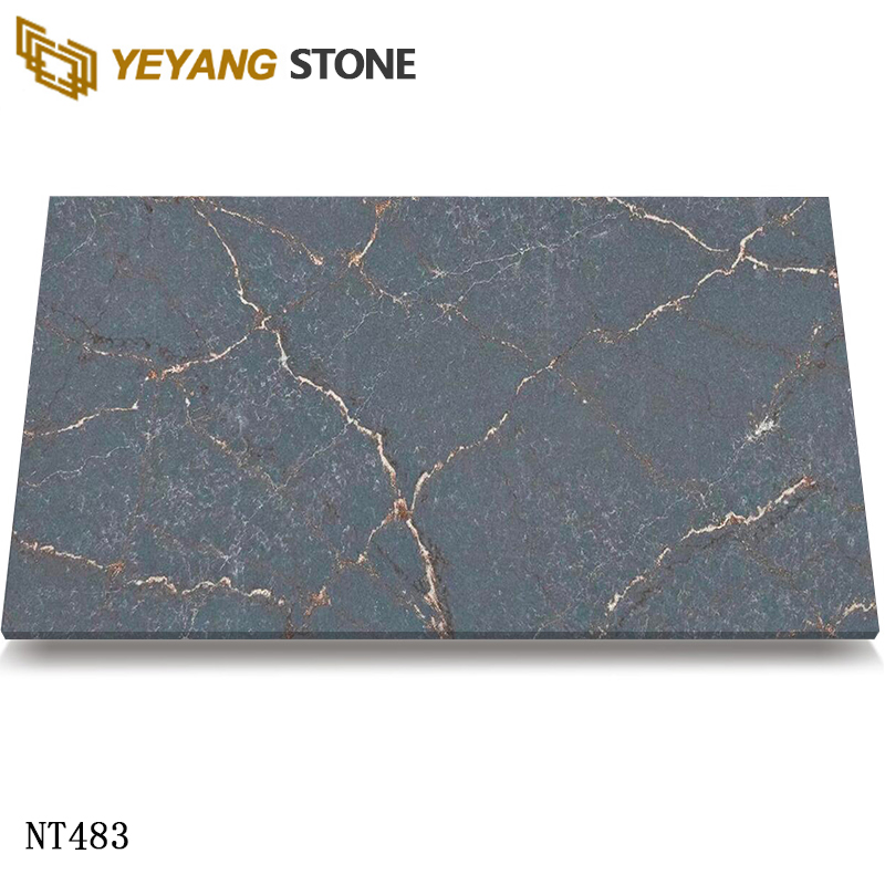 Gold Veins Blue Calacatta Quartz Slab for Vanity Tops NT483