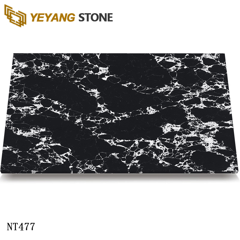 Bold Veins Black Sparkle Quartz Slab for Kitchen Quartz Countertops NT477
