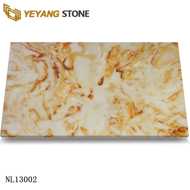 Luxury Kitchen Quartz Slab with Gold Onyx Effect NL13002