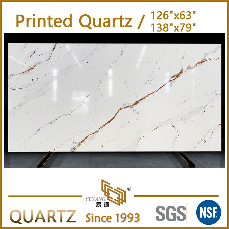 Lastre di quarzo stampato bianco Golden Veins PQ001
