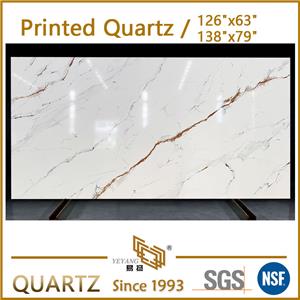 Golden Veins Vittryckt Quartz Engineered Slabs PQ001