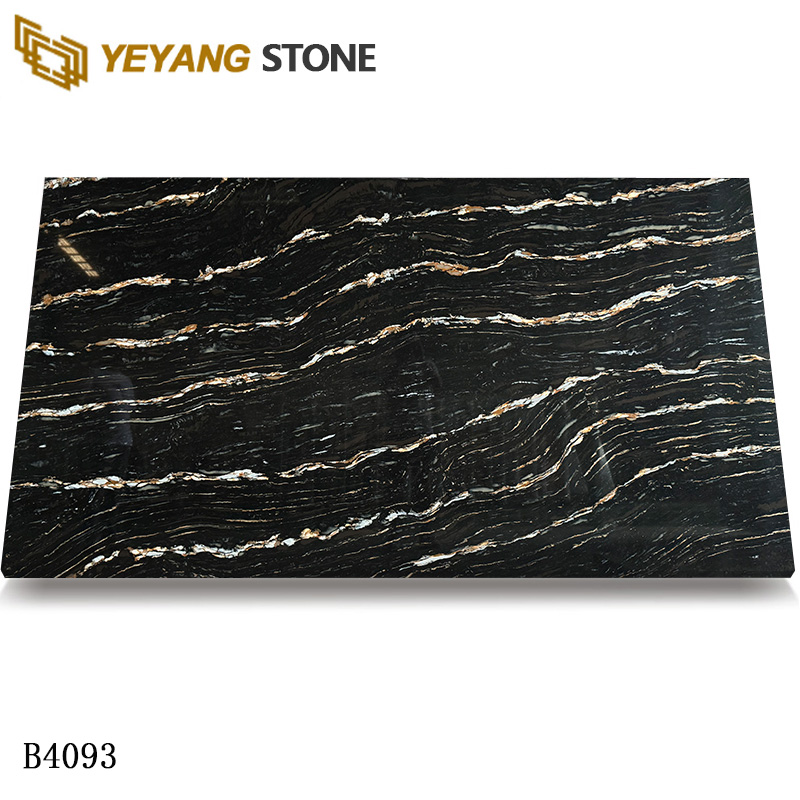 Gold Veined Black Calacatta Quartz Surface Marble-Look Quartz for Luxury Interior B4093