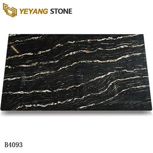 Gold Veined Black Calacatta Quartz Surface Marble-Look Quartz for Luxury Interior B4093