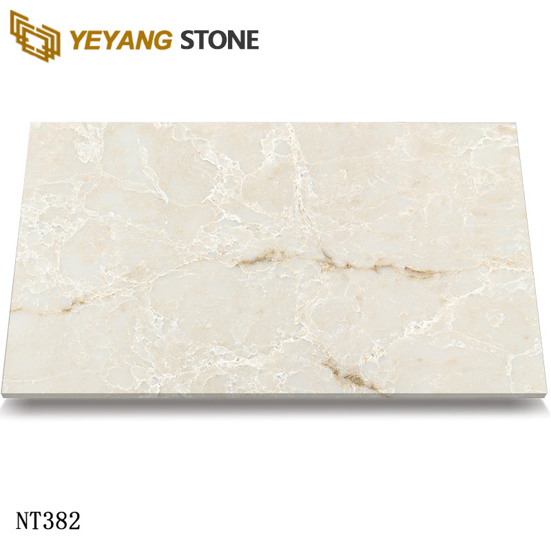 Soft Gold Vein Carrara Quartz Slab for Sophisticated Home Interiors NT382
