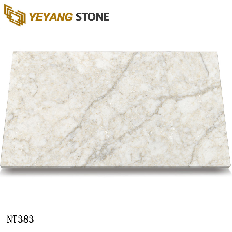 Subtle Veins Beige Carrara Quartz for Elegant Kitchen Islands NT383