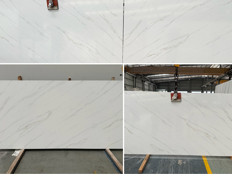 Custom-Cut-to-Size NT481 Calacatta Quartz Slabs Ready for Shipment