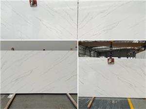 Custom-Cut-to-Size NT481 Calacatta Quartz Slabs Ready for Shipment