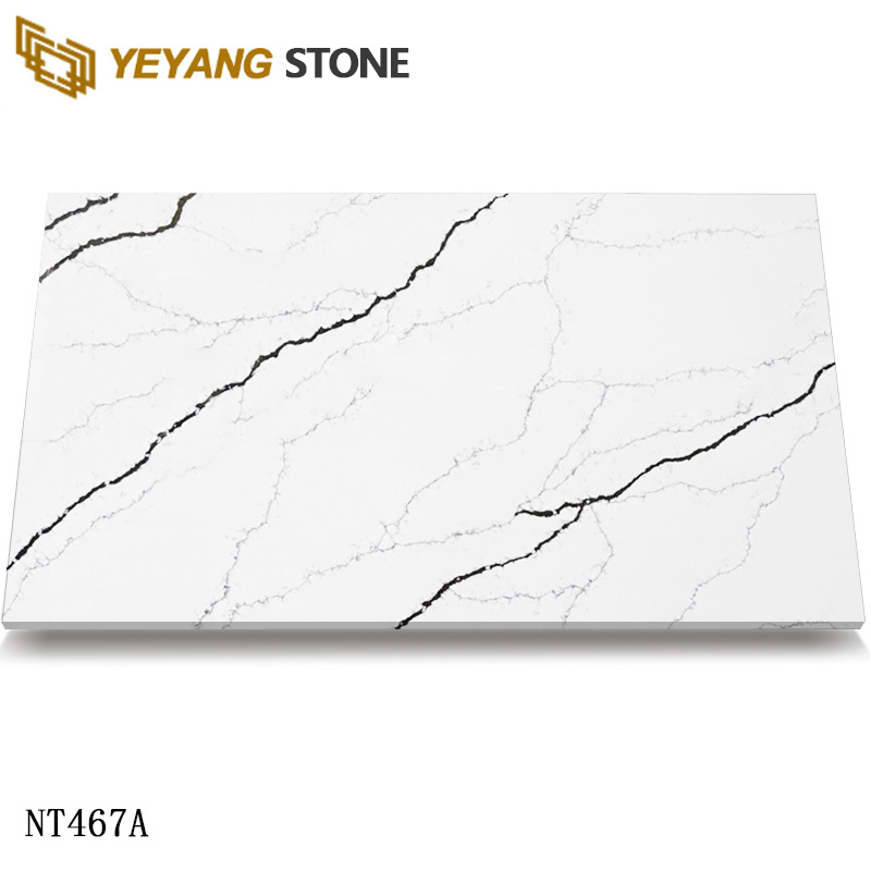 Customized Black Veining Calacatta Quartz Slabs NT467A
